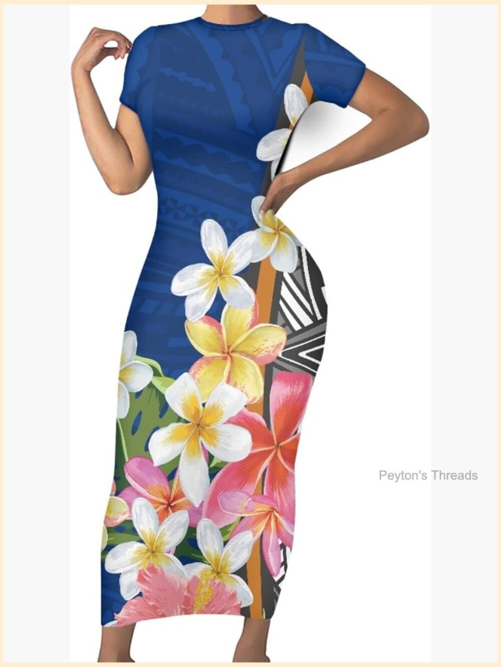 Polynesian Maxi Dress Bodycon Summer Casual Hawaiian Tropical Dress
